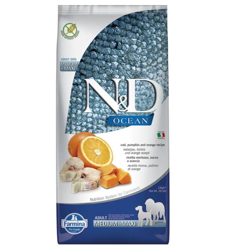 Farmina - N&D Ocean Dog - Medium&Maxi Adult - Merluzzo/Zucca/Arancia - 12kg